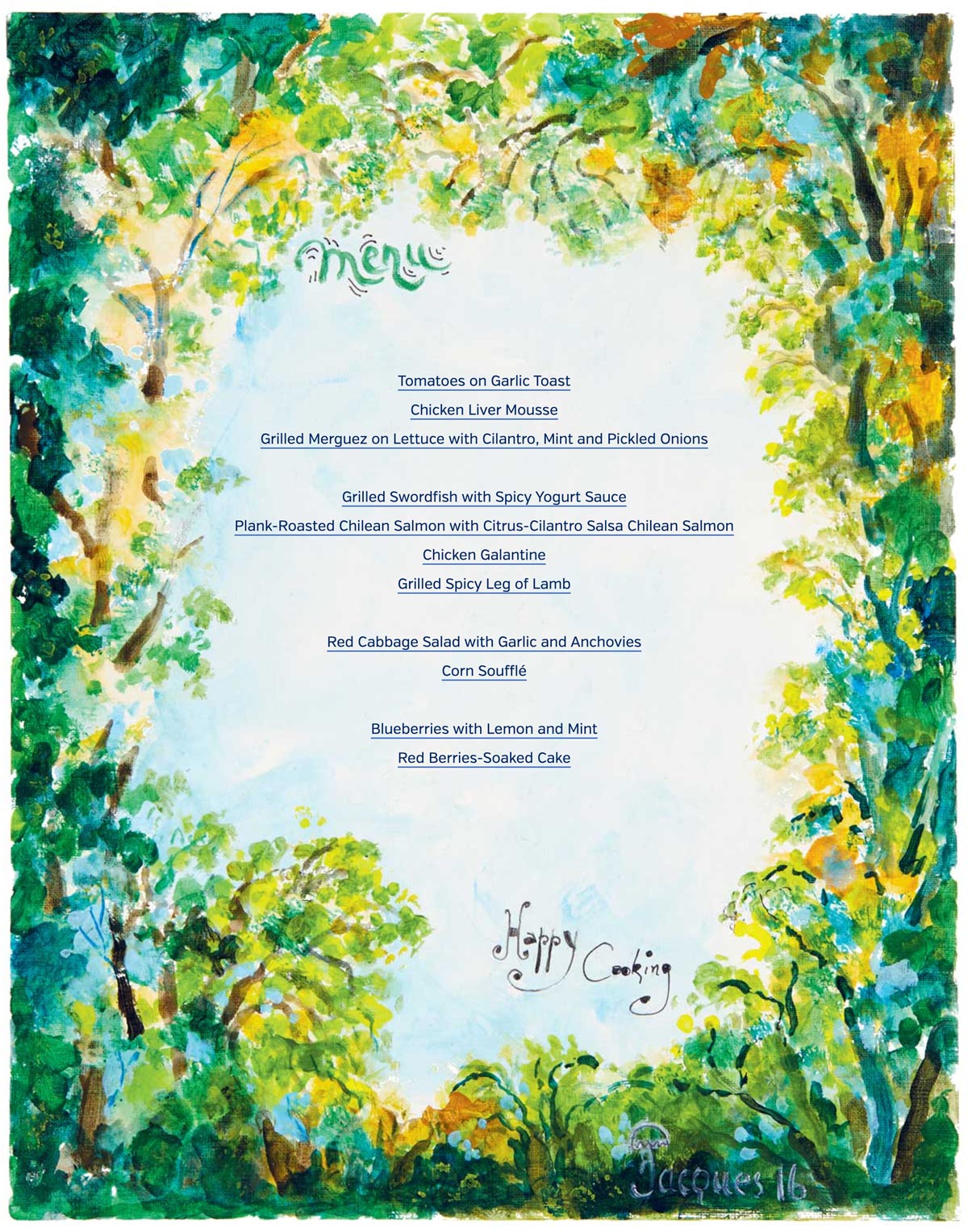 Painted menu for Summer
