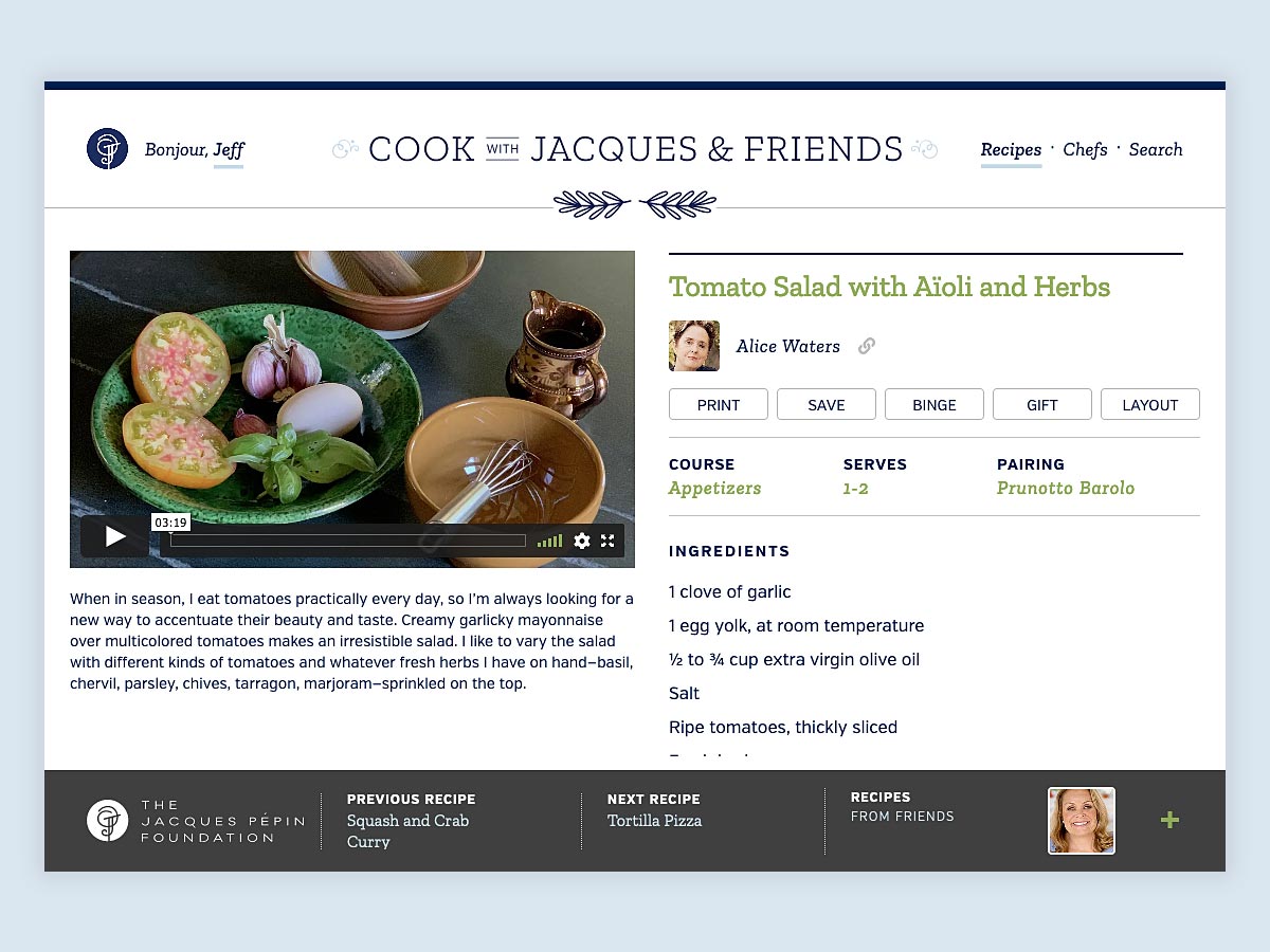 Video Recipe Book Nominated for Webby