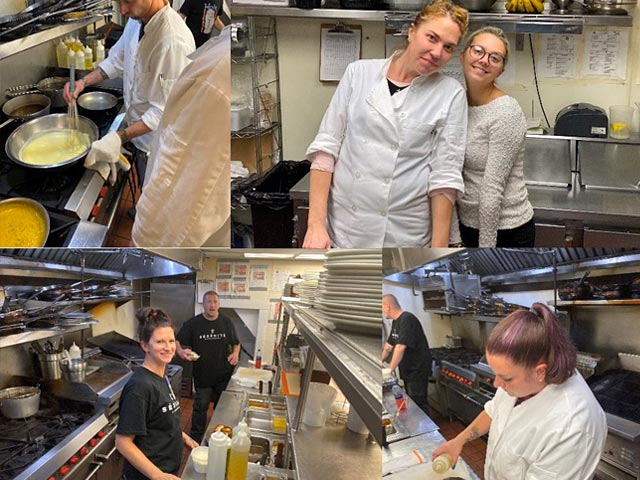 Culinary students working in kitchen at Sérénité Restaurant and Culinary Institute