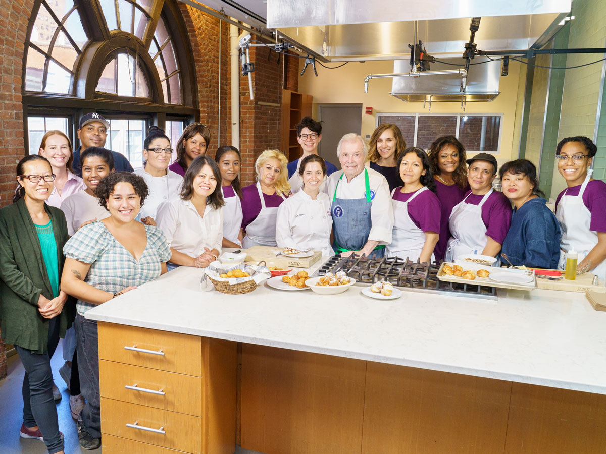 Jacques Pepin with culinary students at Hot Bread Kitchen