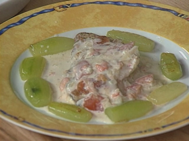 Poached snapper with cucumbers