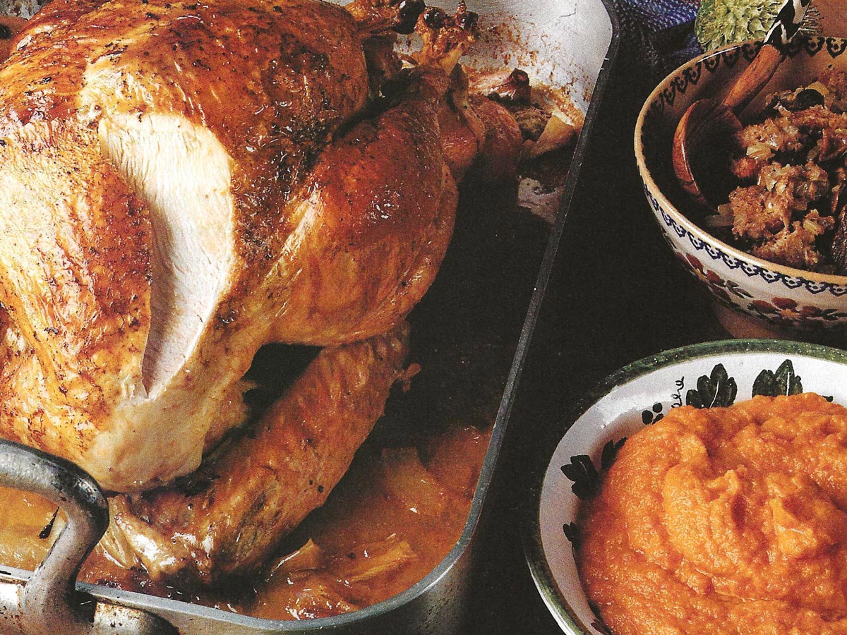 Roasted Turkey with Bread and Mushroom Stuffing