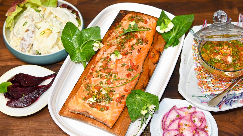 Plank-Roasted Chilean Salmon with Citrus-Cilantro Salsa