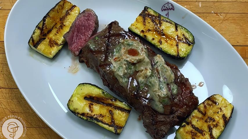 Grilled Steak with Zucchini with Anchovy Butter